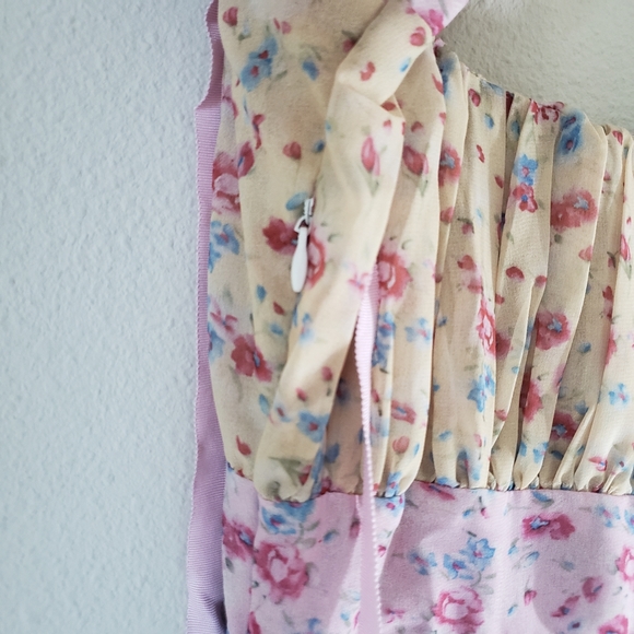 Floral Chiffon Multi-Color Square Neck Puff Sleeve Maxi Dress - Picture 8 of 16